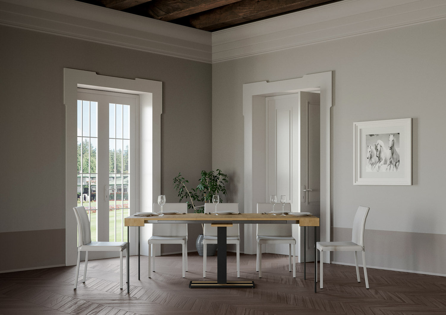 Consolle Allungabile in Legno e Ferro H77x40x90/300cm Capital Quercia Classica