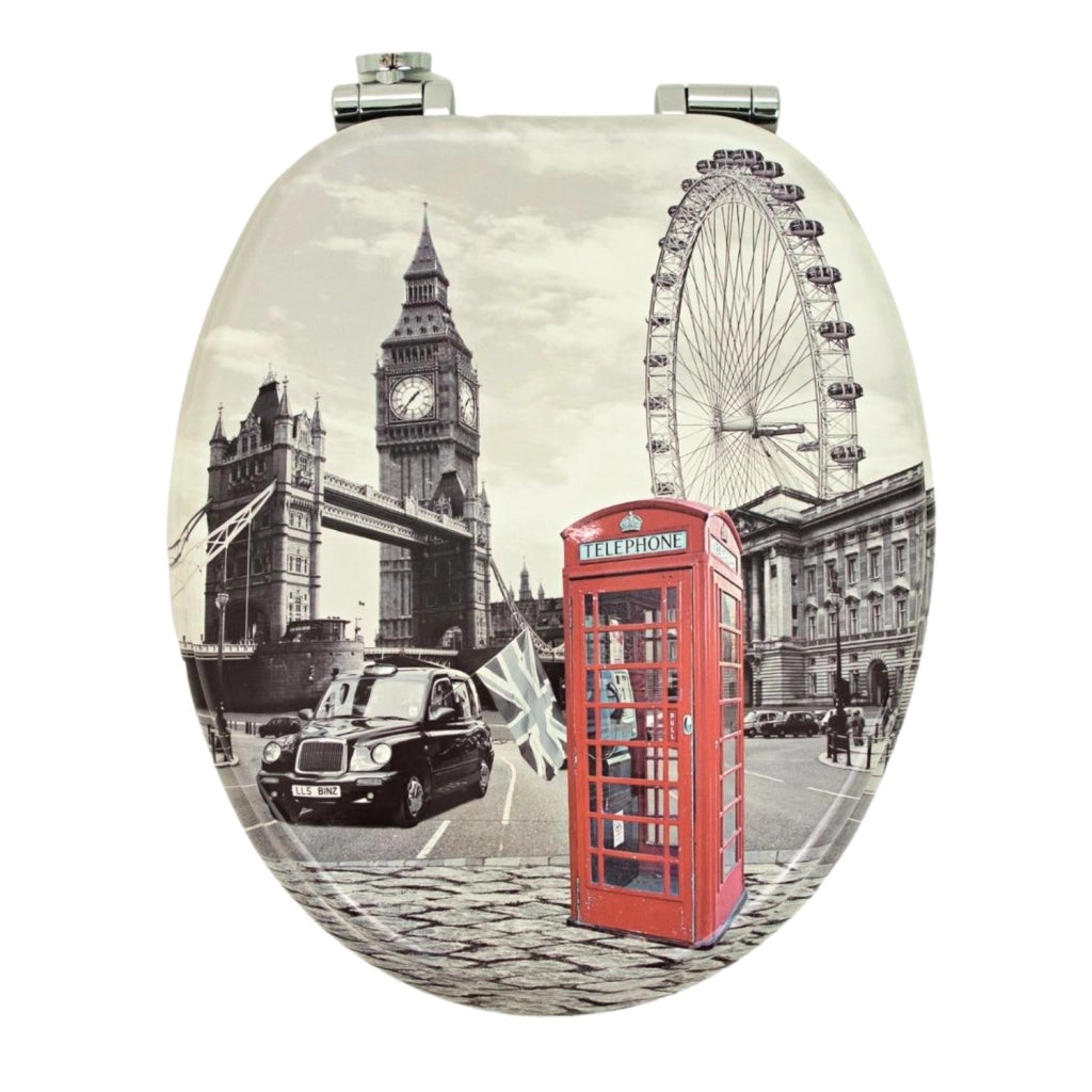 Sedile wc copri vater universale frizionato fantasia in mdf chiusura rallentata *** fantasia big ben, confezione 1