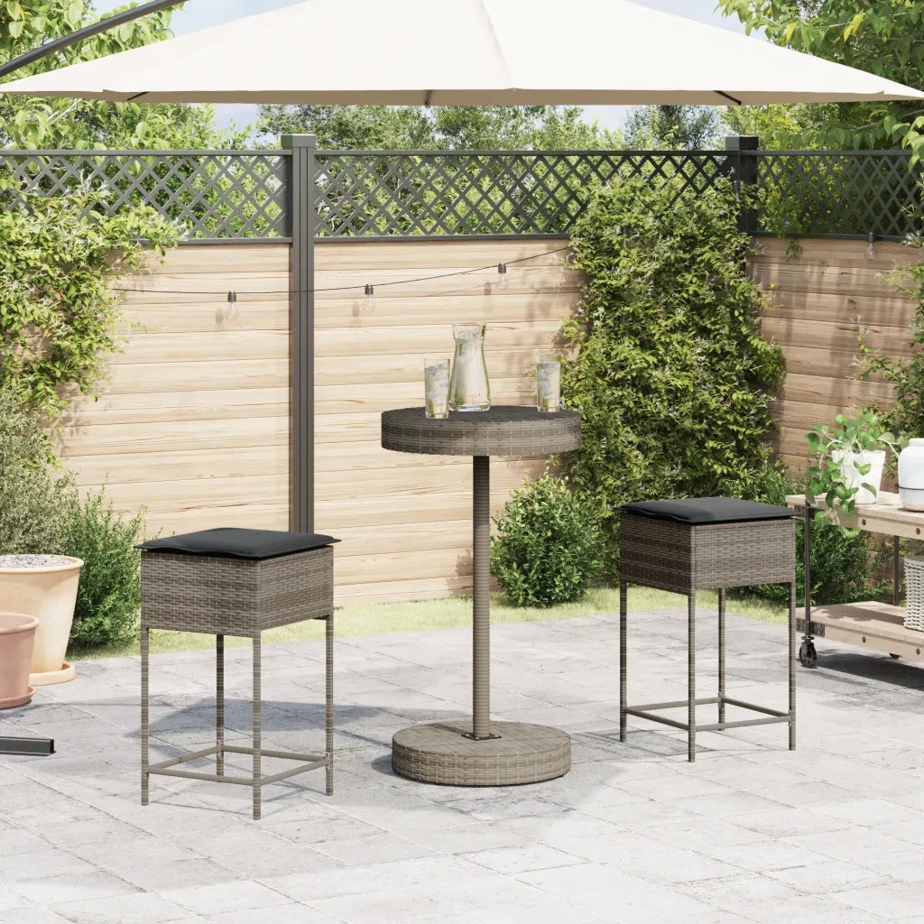 Set Bar da Giardino 3pz | Set Salotto da Giardino con Cuscini Grigio in Polyrattan