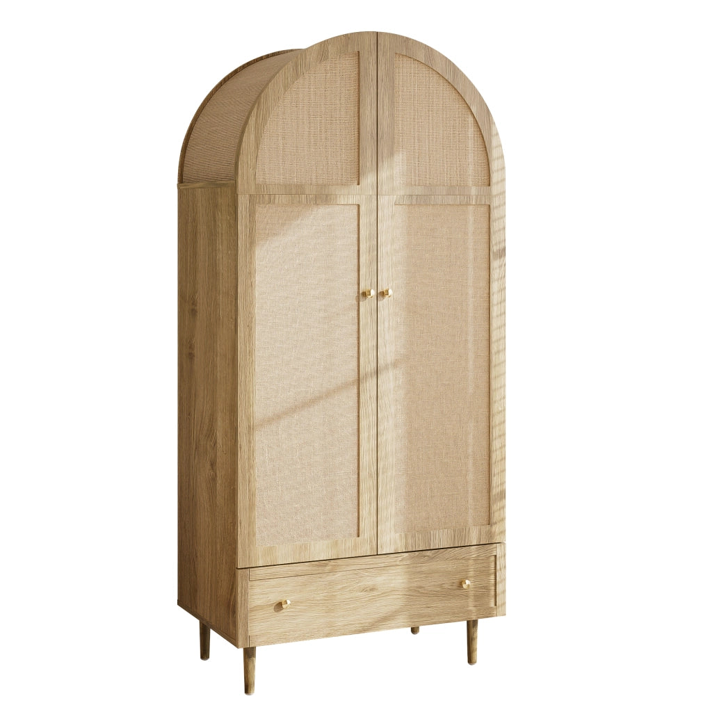 Armadio con 2 ante in tessuto; 2 cassetti; asta appendiabiti e struttura in MDF; per camera; 79 × 50 × 175 cm