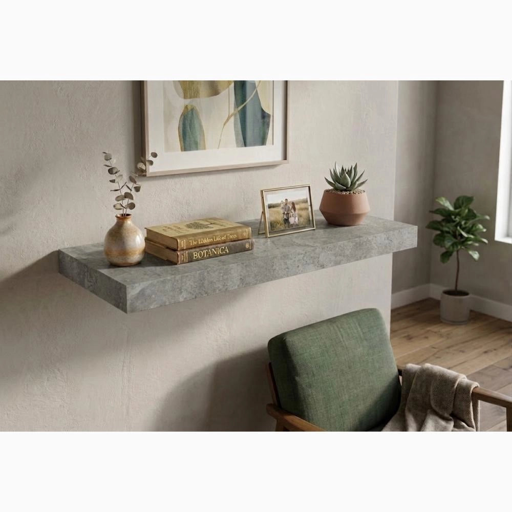 Mensola da muro in Legno MDF con staffe a scomparsa 80x23x3,8 cm Colore Cemento