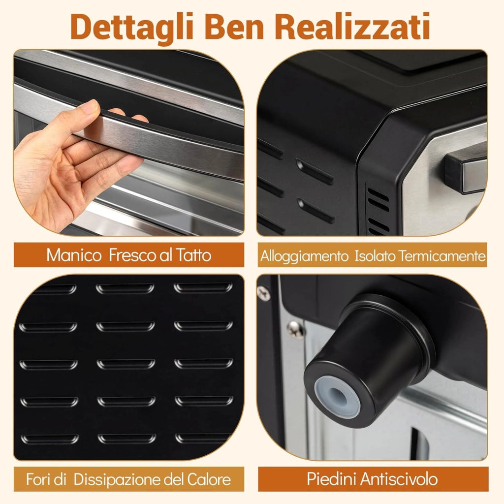 Forno Pizza Elettrico, 1700 W Macchina per Pizza Professionale con 6 Modalità Preimpostate Taglierina e Pietra Refrattaria, Raggiunge fino 400°C, 43x47x28 cm