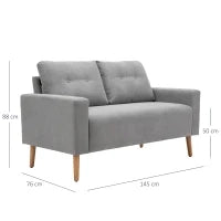 Divano 2 Posti Moderno in Stile Nordico con Schienale Trapuntato, in Poliestere e Legno, 145x76x88 cm, Grigio chiaro
