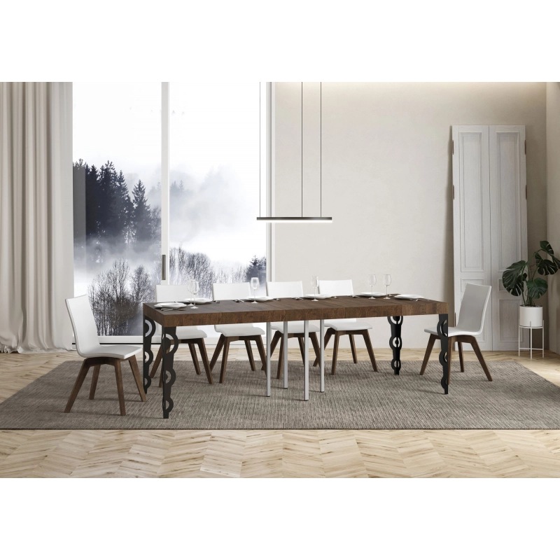 Tavolo allungabile 90x90/246 cm Karamay Premium telaio Antracite - Noce