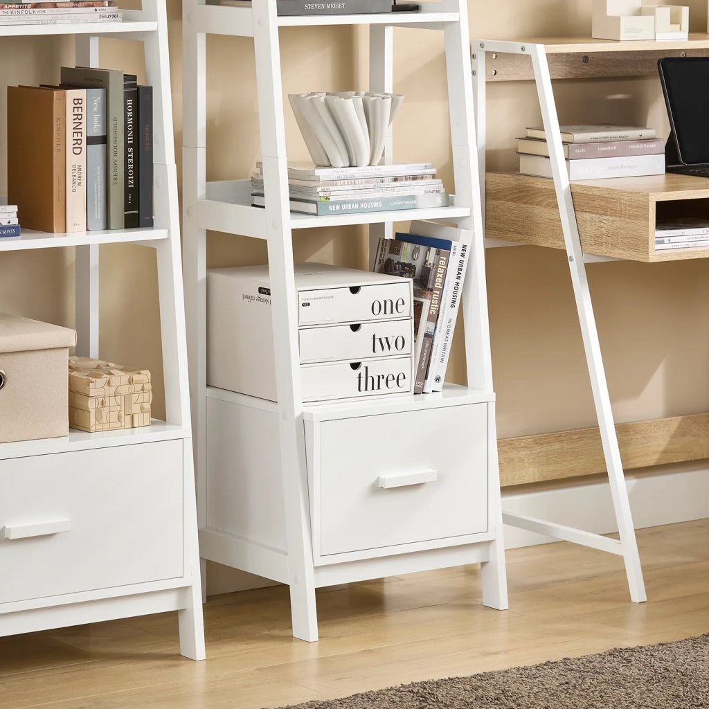Scaffale a scala,Libreria,Mensole da angolo,Mensola porta CD,con Cassetto 44x40x159 cm Bianco FRG116-K-W