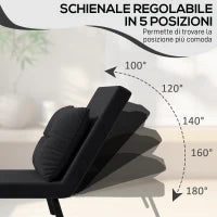 Poltrona Letto 3 in 1 con Schienale Reclinabile in 5 Posizioni e Cuscino, 63x73x81 cm, Nero