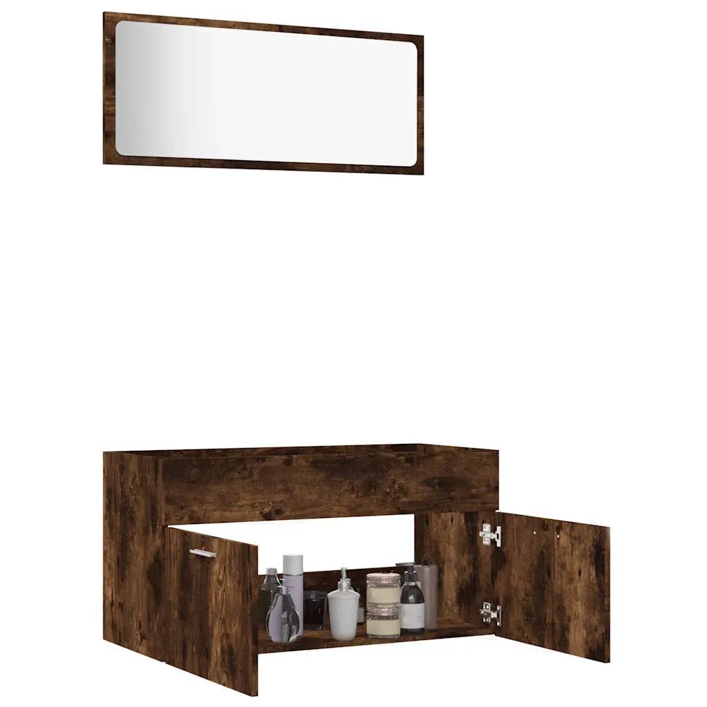 Set Mobili da Bagno 2 pz Rovere Fumo in Legno Multistrato 826623