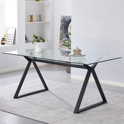 Tavolo da Pranzo Skylar 180×90 cm in Vetro Temperato con Gambe a Cavalletto Nere