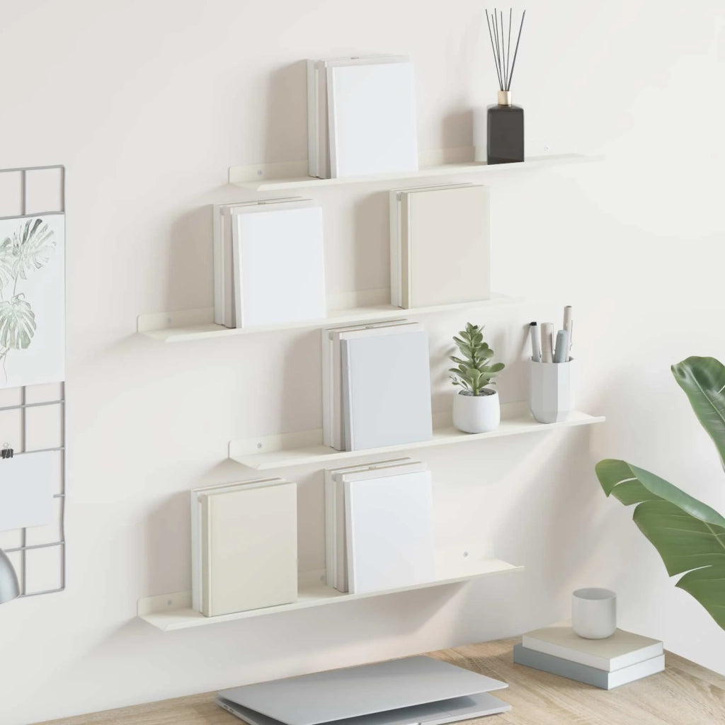 Mensola sospesa 4 pcs Bianco 60 x 8,5 x 2,5 cm Acciaio