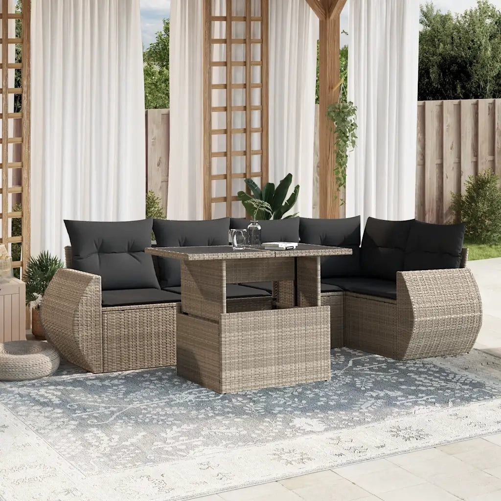 Set Divani da Giardino 7pz con Cuscini Grigio Chiaro Polyrattan