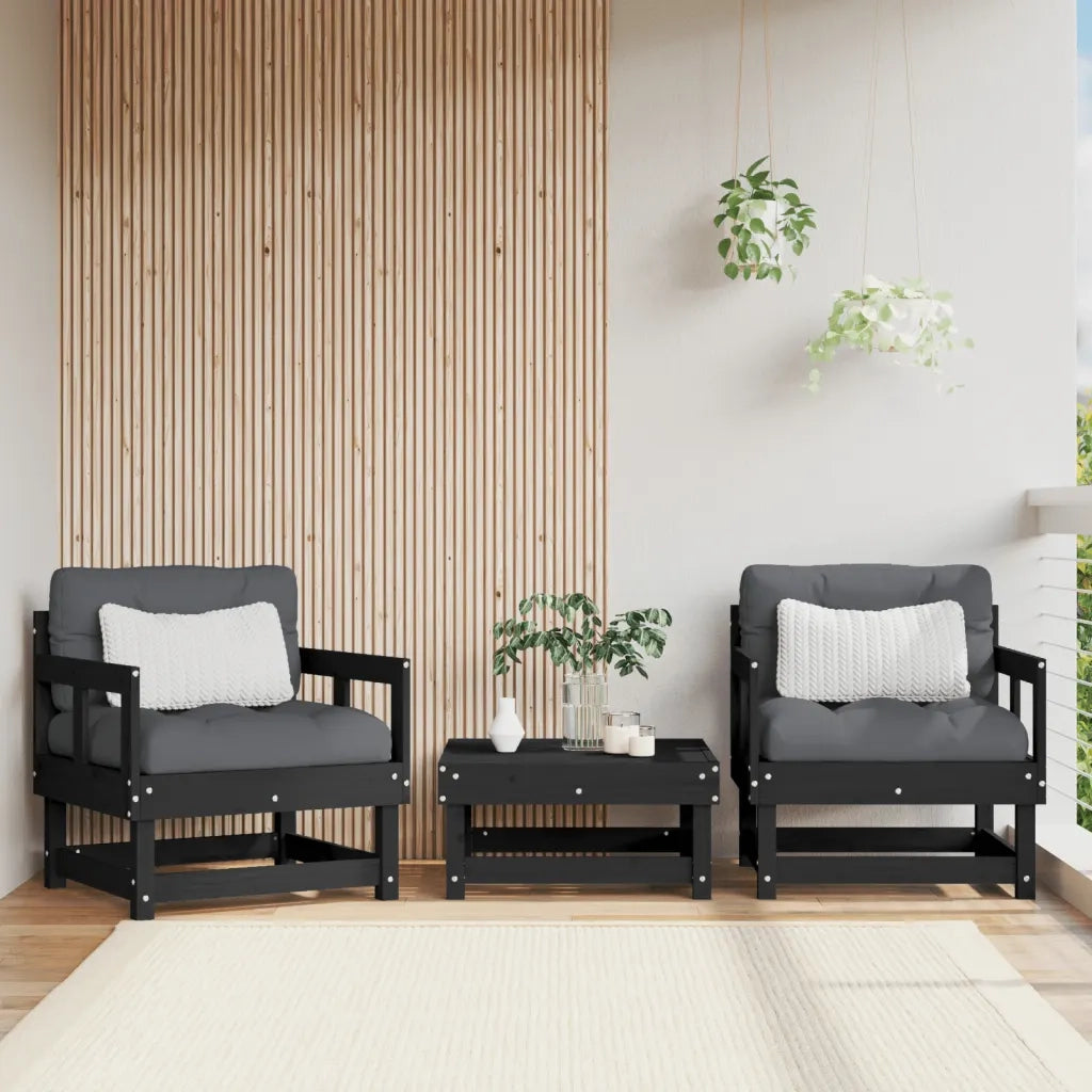 Sedia da patio-Sedie da Giardino 2 pz Nere in Legno Massello di Pino 231446