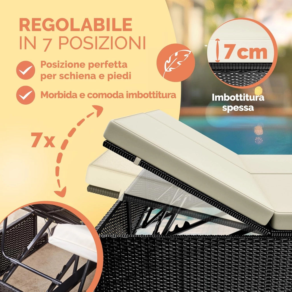® Lettino Doppio con Tavolino Sdraio 2 Posti Lettino Prendisole da Giardino Matrimoniale Regolabile 200x115cm