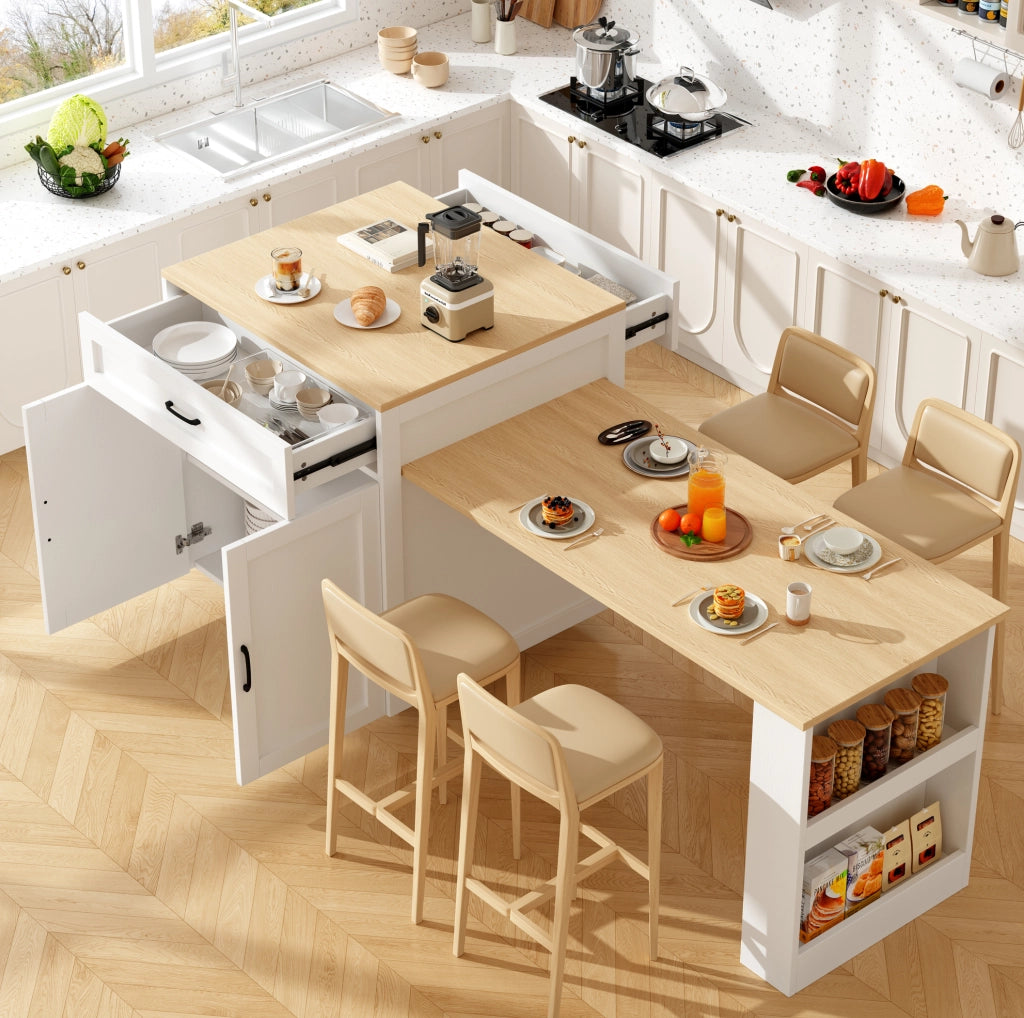 Tavolo bar allungabile 133x70x93.5 cm con contenitore in MDF bianco
