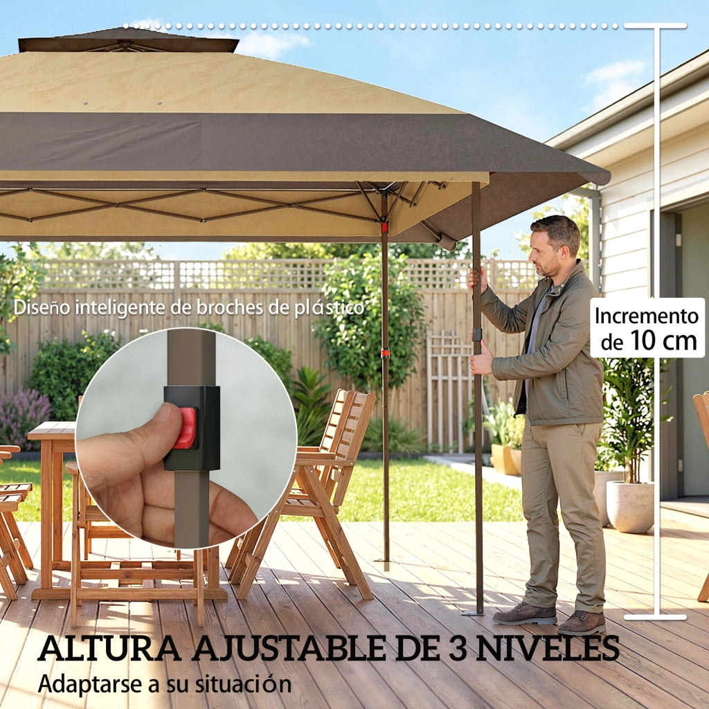 Tenda da Giardino Pieghevole ¨C zephmum ¨C 4x4 m, 4 Laterali, Colore Cachi