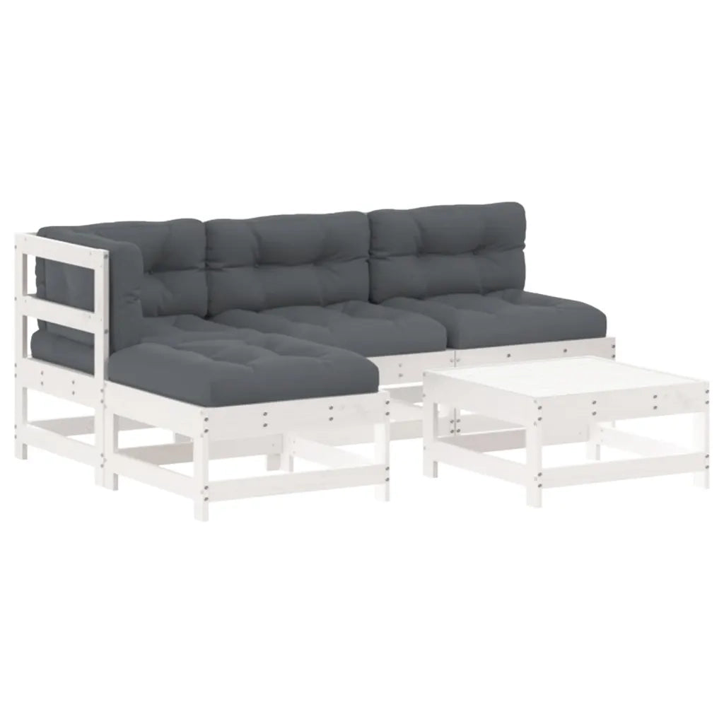 Set Divani da Giardino 5pz con Cuscini in Legno Massello Bianco 3186047