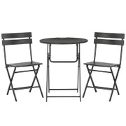 Set da Giardino 3 Pezzi con 2 Sedie e Tavolo Pieghevoli in Acciaio e HDPE, Grigio Scuro
