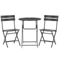 Set da Giardino 3 Pezzi con 2 Sedie e Tavolo Pieghevoli in Acciaio e HDPE, Grigio Scuro