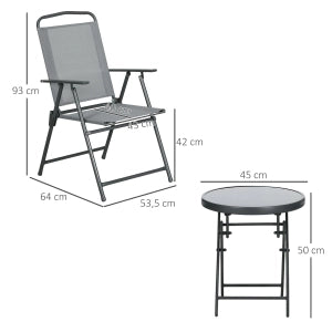 Set Bistrot Pieghevole da Giardino con Tavolo e 2 Sedie ¨C Xylo ¨C Acciaio Mesh, Grigio Chiaro, 53,5x64x93 cm
