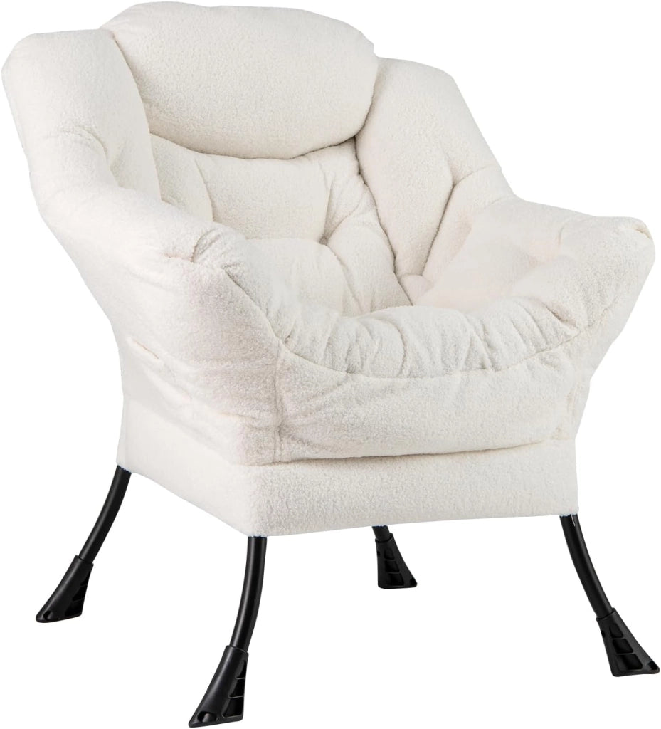 Poltrona Relax, Poltrona da Lettura con Cuscino, Elegante con Schienale e Seduta Imbottiti, Braccioli e Tasca di Stoccaggio, Portata 150 kg (Senza Pouf, Cashmere Beige)