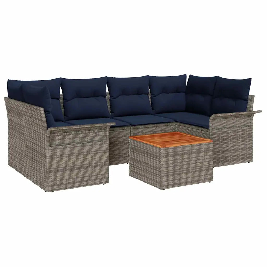 Set Divano da Giardino 7 pcs Grigio e Blu Navy polyrattan