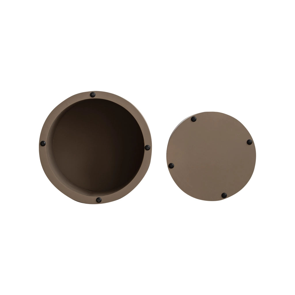 Tavolini bassi impilabili set da 2 con piano effetto anello naturale, per soggiorno, in legno e MDF, stile moderno