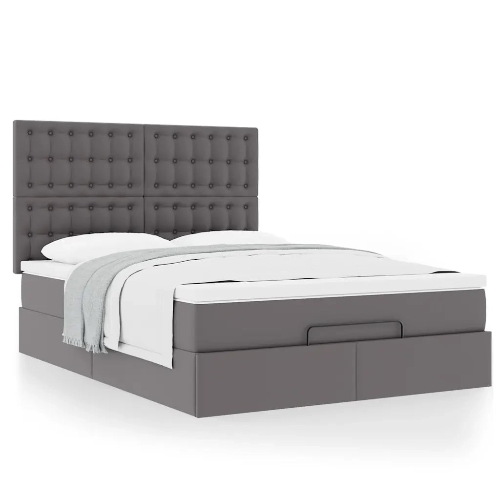 Struttura Letto Pouf con Materasso Grigio 140x200 cm Similpelle 3313009