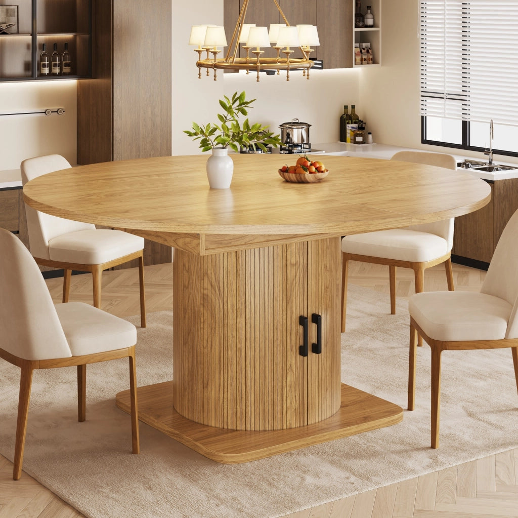 Tavolo allungabile 118x118x76 cm con contenitore; ripiani estraibili e portabicchieri; MDF e metallo; naturale