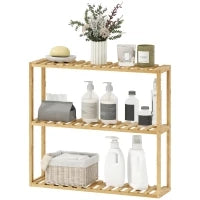Scaffale da bagno in bambù regolabile, scaffale da bagno a 3 livelli, 60 x 15 x 54 cm, effetto legno naturale