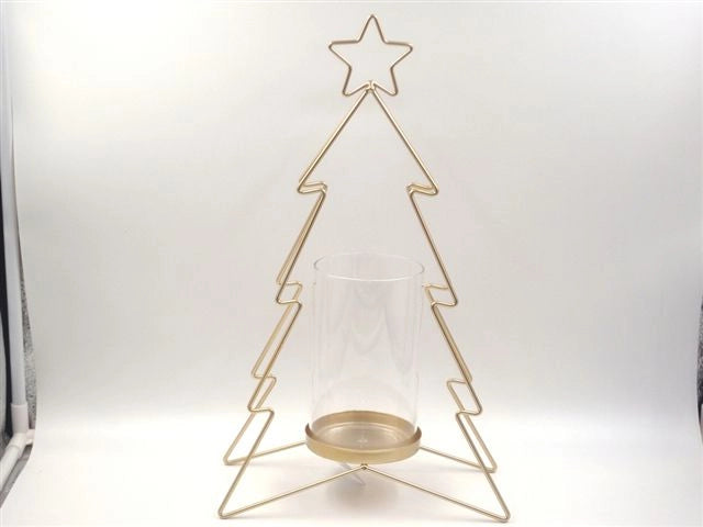 Candeliere Portacandela Natalizio Forma Albero di Natale in Metallo 28 cm