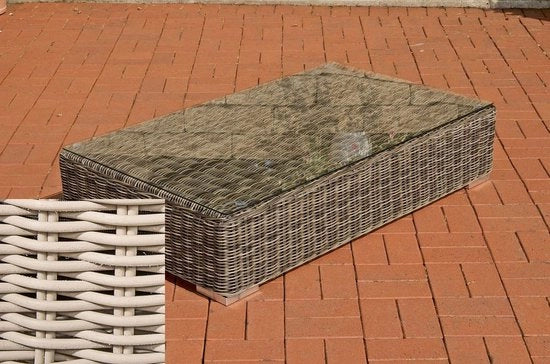 Tavolo da giardino - tavolo da salotto esterno - tavolo da giardino in plastica - tavolo da giardino in vetro - tavolo da giardino - tavolo da salotto per esterni - tavolo da relax per esterni - colore legno chiaro - 100 x 50