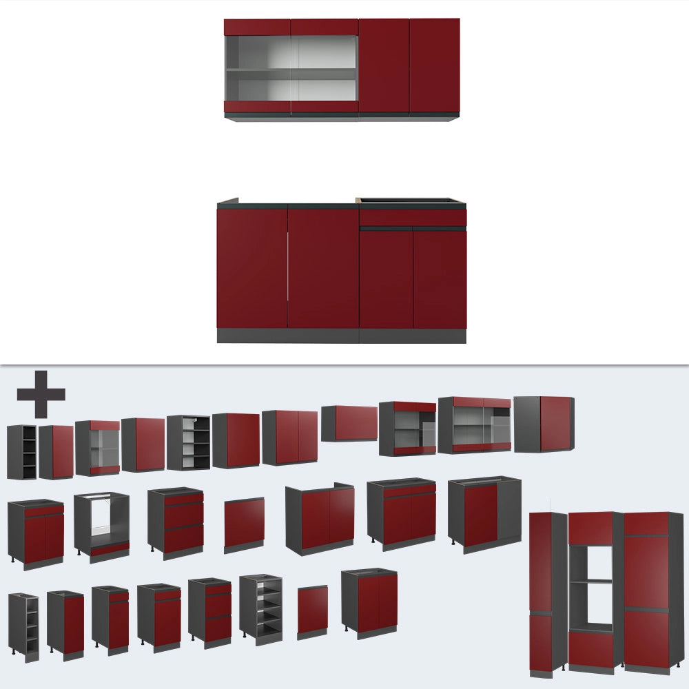 Vicco Cucina completa Rosso/antracite 140 cm Forma a J
