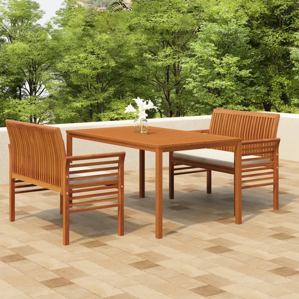 Set da Pranzo per Esterni 3pz con Cuscini Legno Massello Acacia 3120457