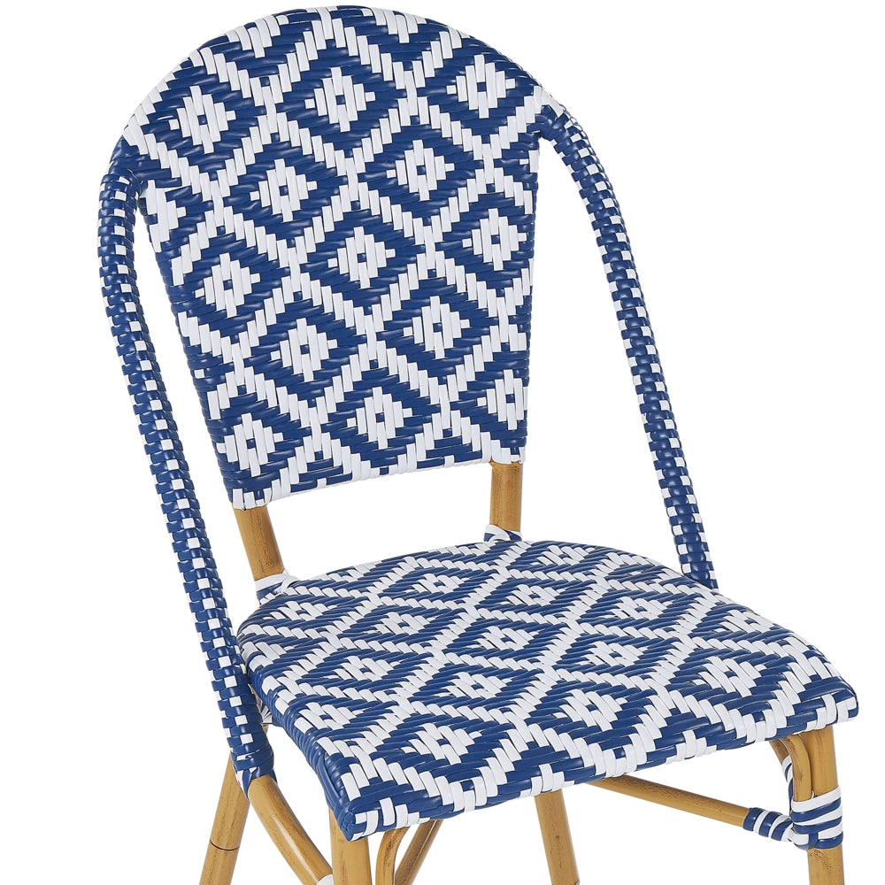 Set di 4 sedie da giardino con sedile in rattan sintetico blu e bianco con struttura in alluminio per interni ed esterni