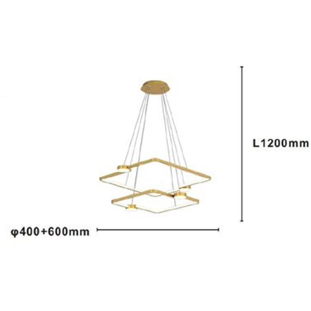 Trade Shop - Lampadario A Sospensione Led 60w 2 Quadrati Con Telecomando Design Moderno Oro 71200 -