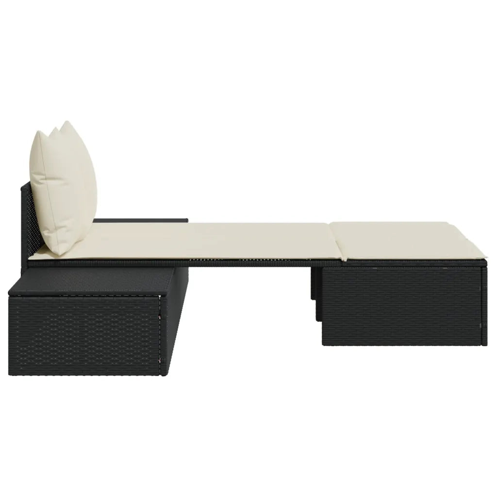 Lettino Prendisole | Sdraio da giardino | Lettino da sole Doppio con Cuscini Nero in Polyrattan