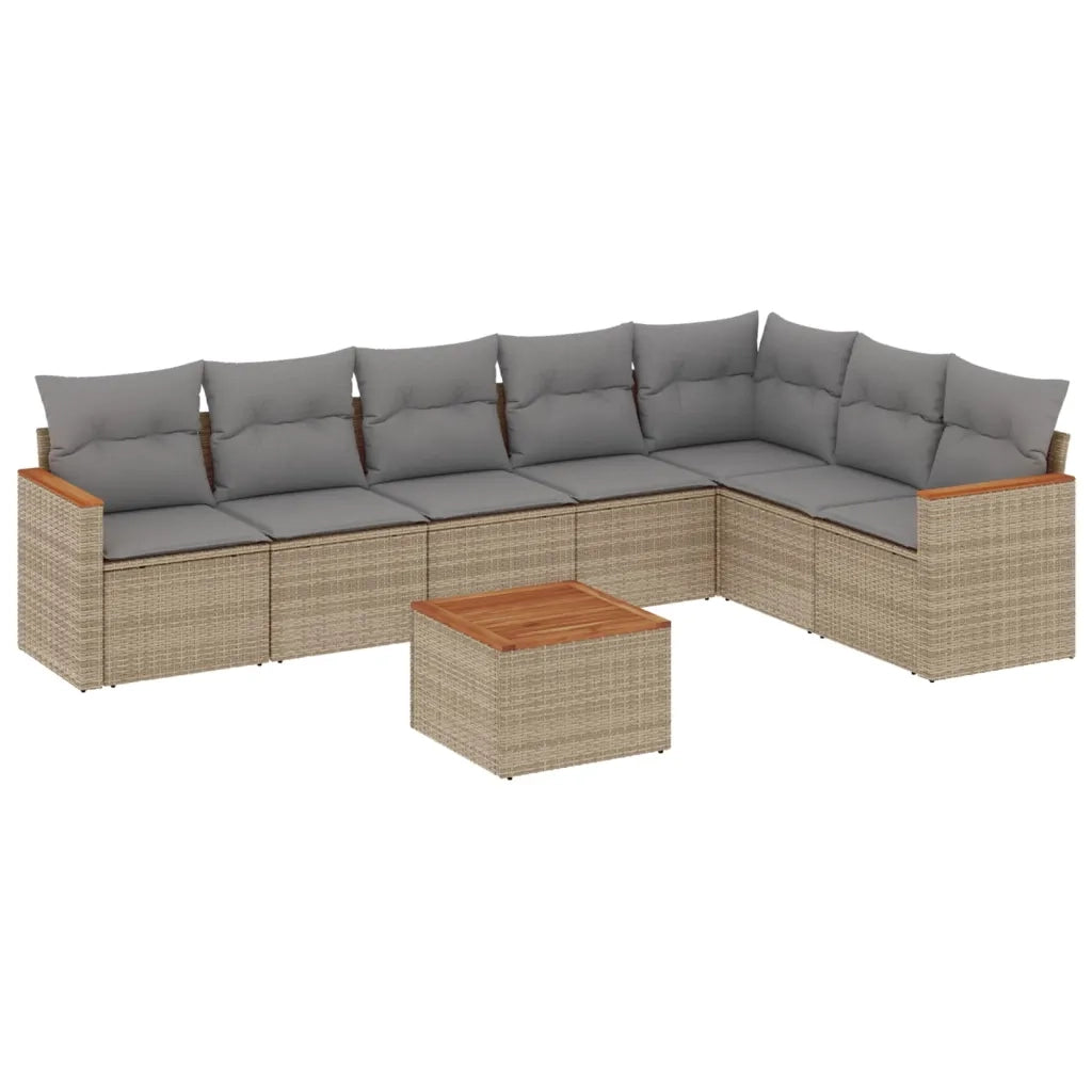 Set Divano da Giardino 8 pz con Cuscini Beige Misto Polyrattan