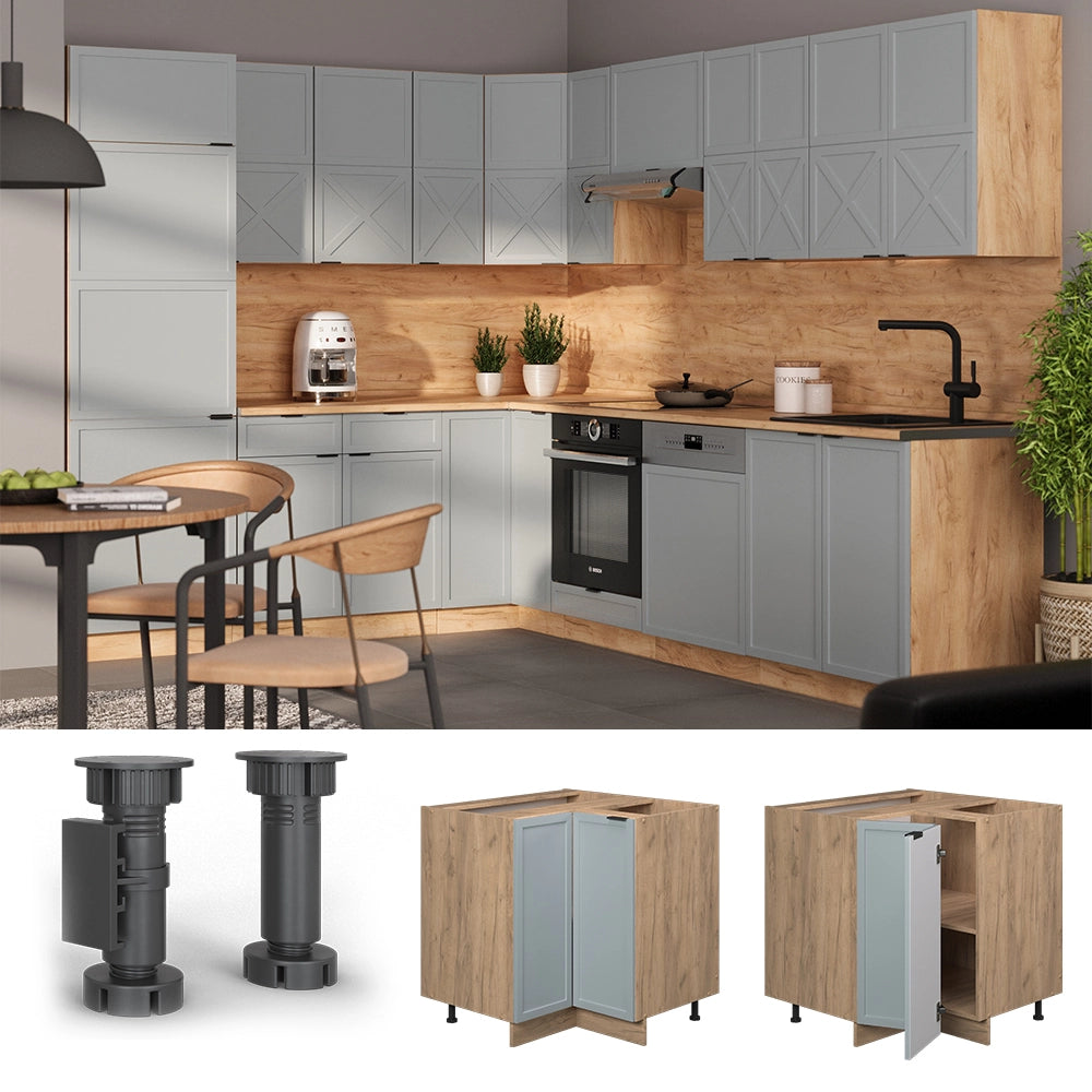 Mobile ad angolo cucina Fame-Line Blu-grigio chiaro/Rovere dorato 80.5 cm, PL Marmo Vicco