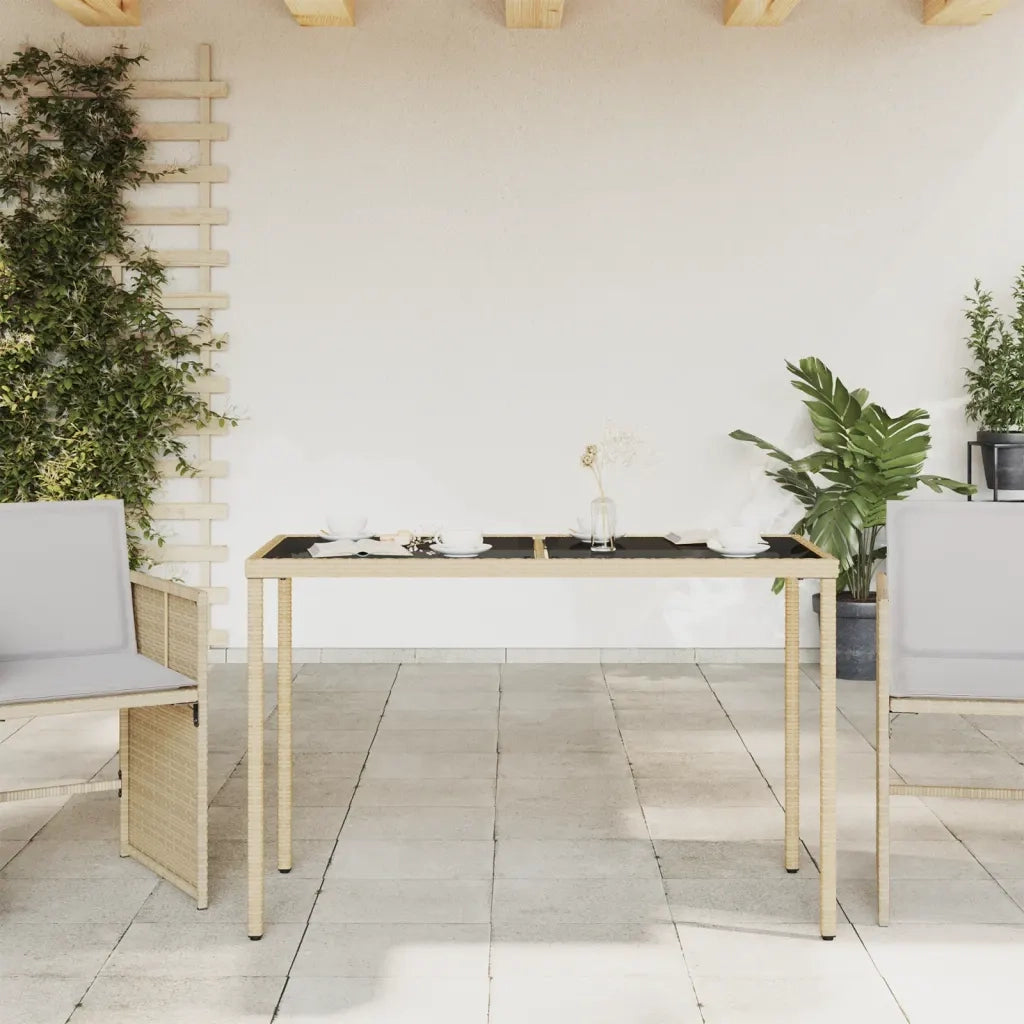 Tavolo da Giardino con Piano Vetro Beige 115x54x74cm Polyrattan 365075