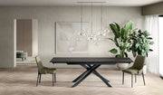 Tavolo Allungabile Cross OM/463/PO con Top in Ceramica Marmo Portoro e Gambe in Metallo Verniciato Nero - 160/240 cm - Stones