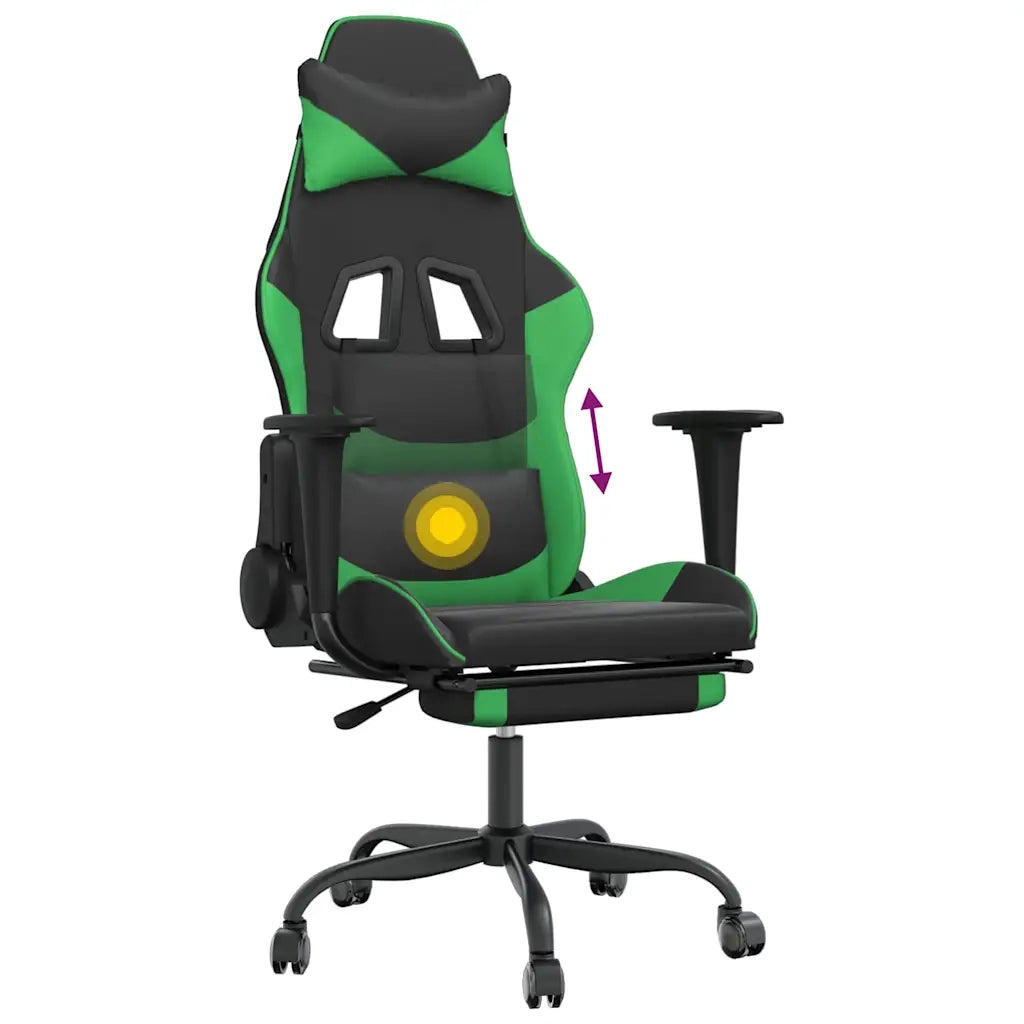 Sedia da Gaming Massaggio Poggiapiedi Nero e Verde Similpelle 345414