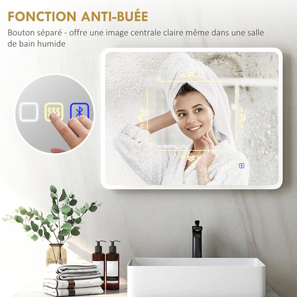 Specchio da Bagno LED Bluetooth 70x90 cm Antiappannante ¨C zephmum ¨C Argento