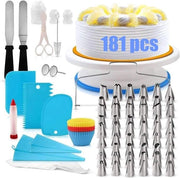 Set di accessori per torte con 54 sprogetti in acciaio inossidabile, sacchetti per polvere, connettori, raschietti per torte, set di spazzole per pulizia, chiodi per fiori (181 pezzi)