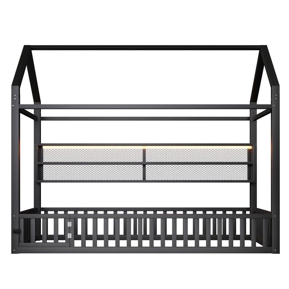 Letto a Piattaforma con LED e Recinzione ¨C MINIMAL ¨C Nero 90x200