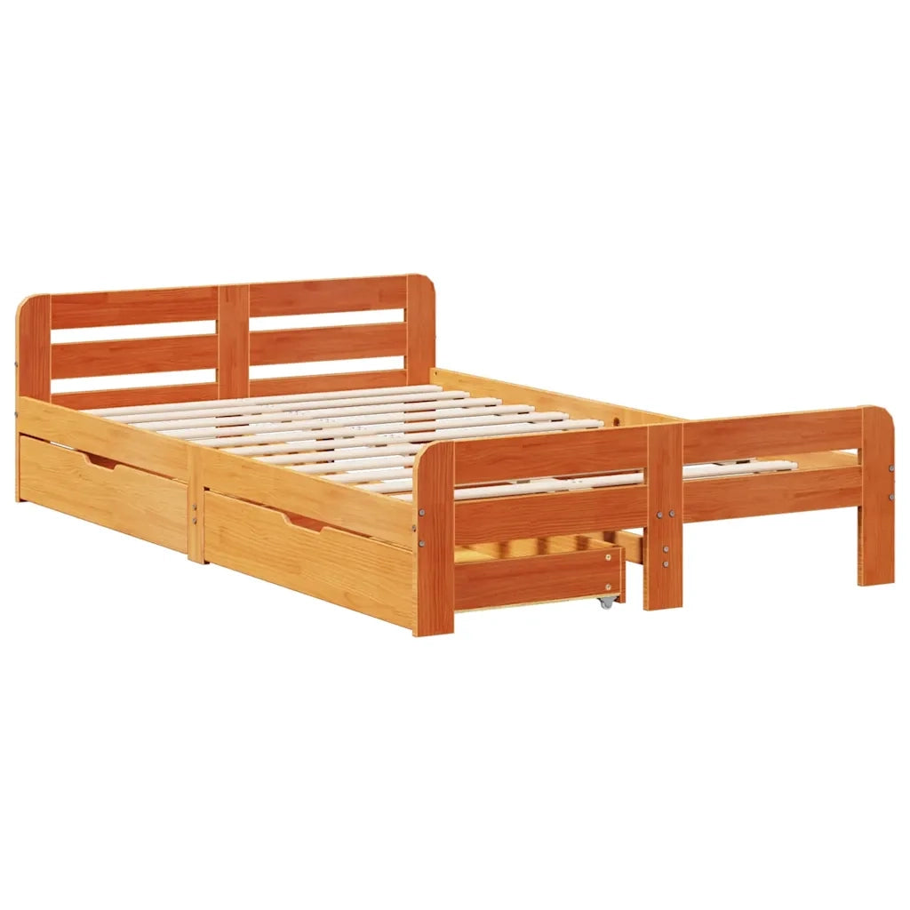 Letto senza Materasso Marrone Cera 135x190 cm in Legno di Pino