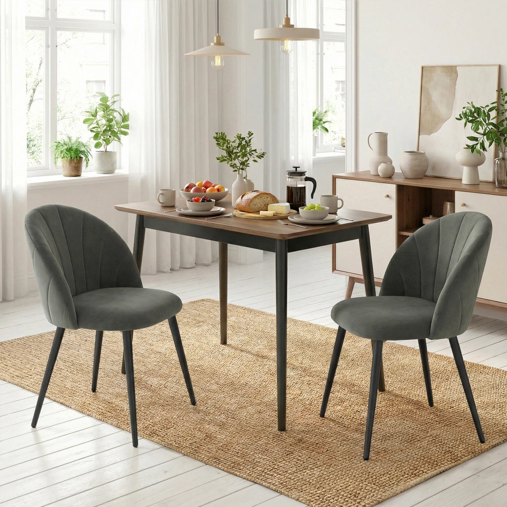 Set 2 Sedie da Pranzo Imbottite con Schienale in Velluto ¨C Zephmum ¨C Grigio 52x55x79 cm