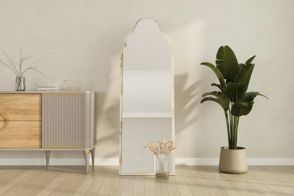 Specchio in legno "Sahmaran" - 50 x 160 cm - Beige