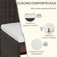 Set Tavolo e 4 Sedie da giardino in Rattan Sintetico e Acciaio con Cuscini Marrone