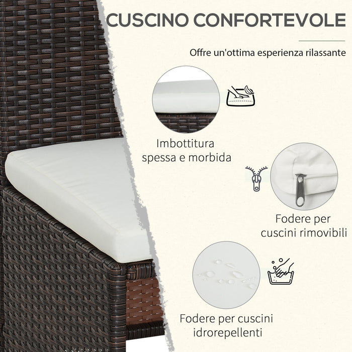 Set Tavolo e 4 Sedie da giardino in Rattan Sintetico e Acciaio con Cuscini Marrone