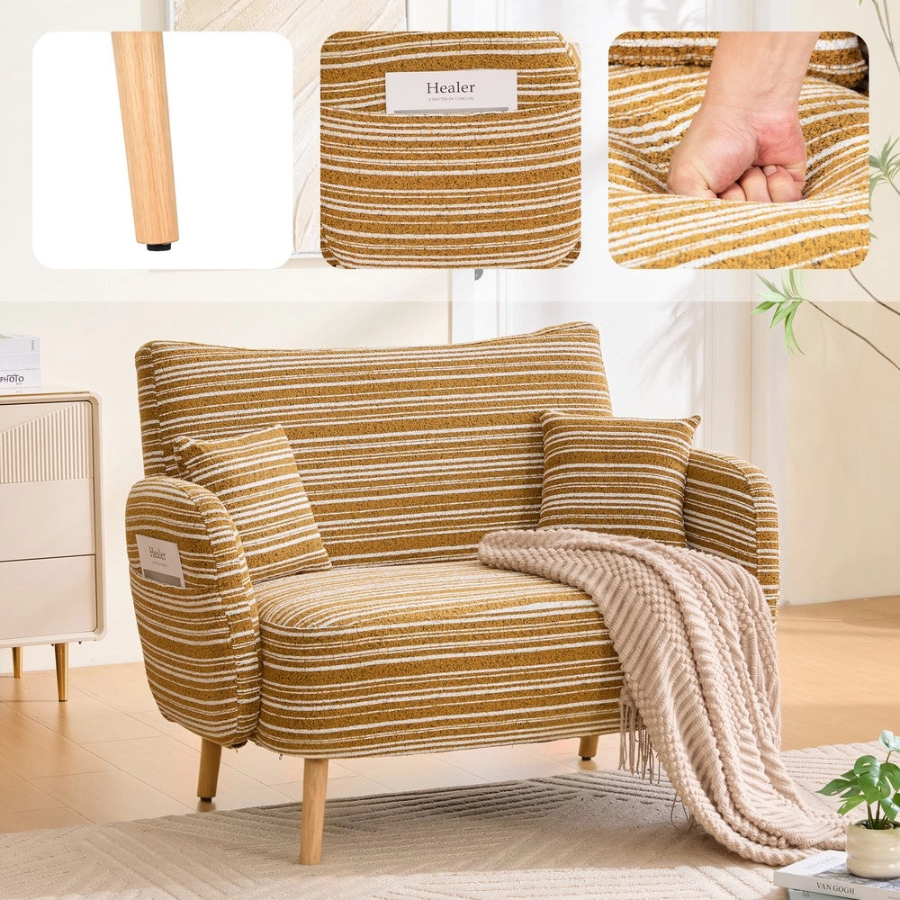Divano 2 posti ¨C Minimal ¨C Tessuto imbottito grigio chiaro, con braccioli e cuscini, 140x80x90 cm