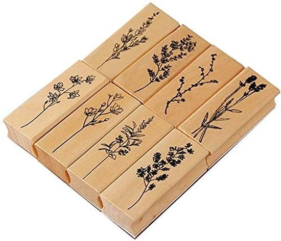 8 Stuks Stempelli in Legno - Fiori e Piante - per
